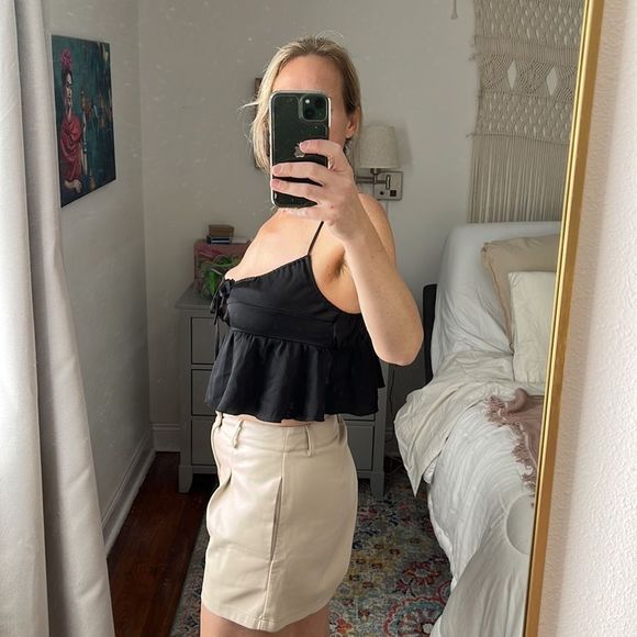 Free People Tie Front Ruffle Tank Top Size Medium Black - Picture 3 of 5